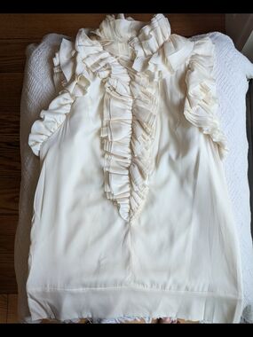 Robert Rodriguez Ivory Ruffle-Front Sleeveless Camisole